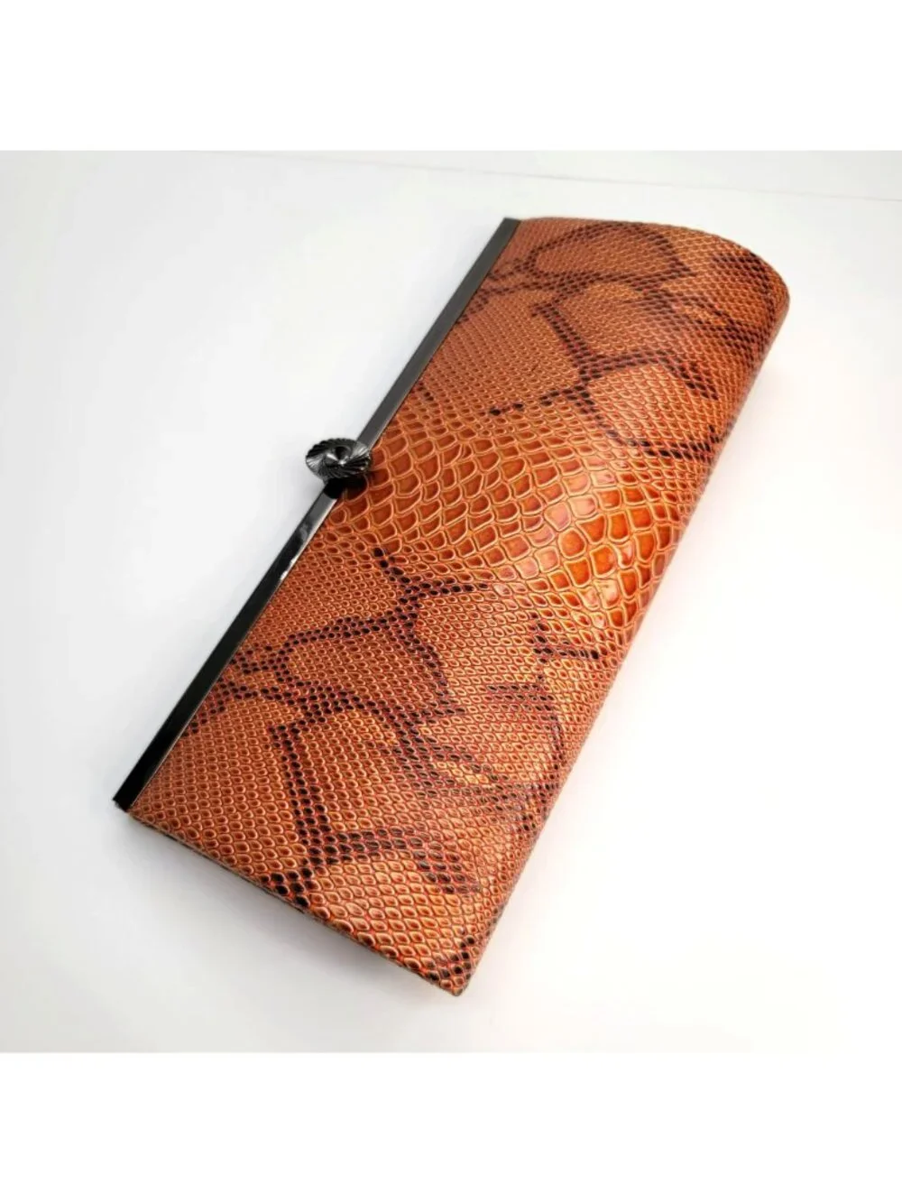 Vintage Lapis Handbag Purse Faux Snakeskin Brown Shoulder Bag Clutch VR609